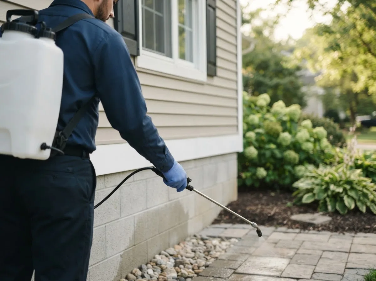 Pest control technician inspecting a home in Logan, IA
